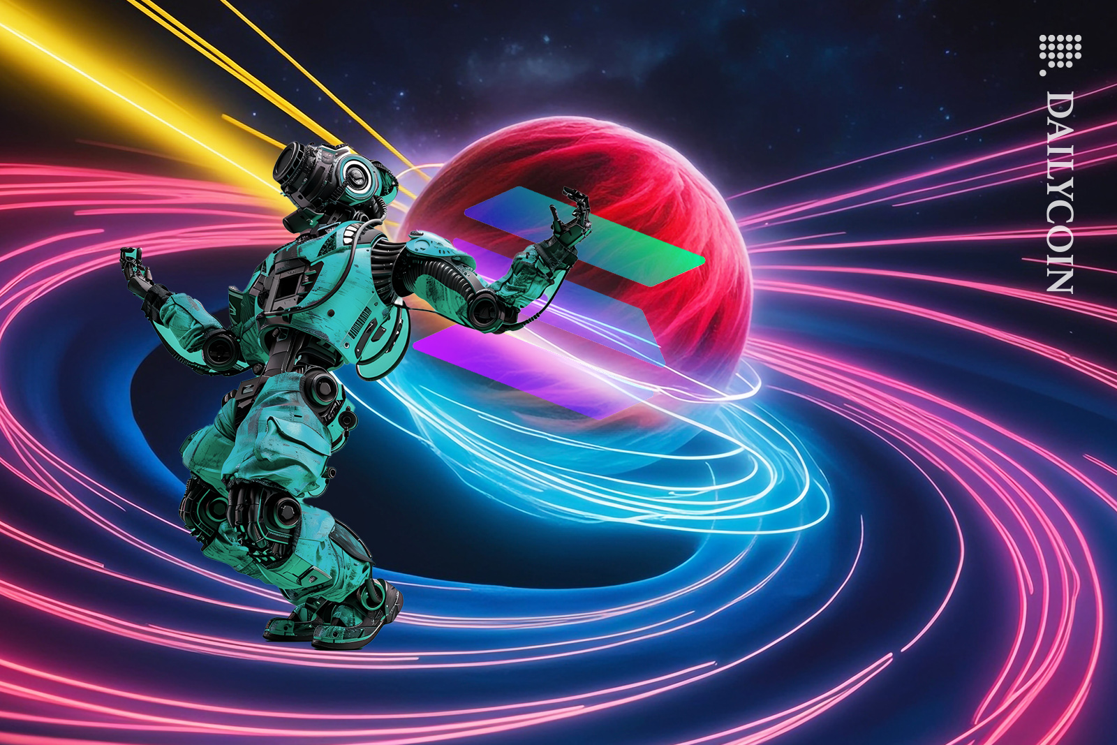 Solana planet guiding the way with its multiple paths for the robot to take.